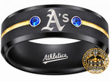 Oakland A's Ring | Black Gold & Blue CZ | Customizable