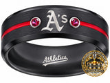 Oakland A's Ring | Black & Red CZ | Customizable