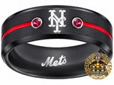 NY Mets Ring | Black & Red CZ | Customizable