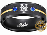 NY Mets Ring | Black Gold & Blue CZ | Customizable