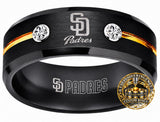 San Diego Padres Ring | Black & Gold CZ | Wedding Band