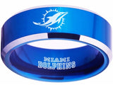 Miami Dolphins Ring | Blue & Silver Wedding Ring| Sizes 4-17