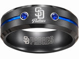 San Diego Padres Ring | Black & Blue CZ | Wedding Band