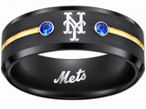 NY Mets Ring | Black Gold & Blue CZ | Customizable