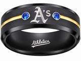 Oakland A's Ring | Black Gold & Blue CZ | Customizable