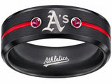 Oakland A's Ring | Black & Red CZ | Customizable