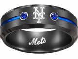 NY Mets Ring | Black & Blue CZ | Customizable