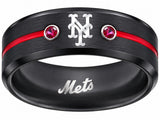 NY Mets Ring | Black & Red CZ | Customizable