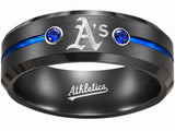 Oakland A's Ring | Black & Blue CZ | Customizable
