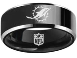 Miami Dolphins Ring | Black & Silver Wedding Ring| Sizes 4-17