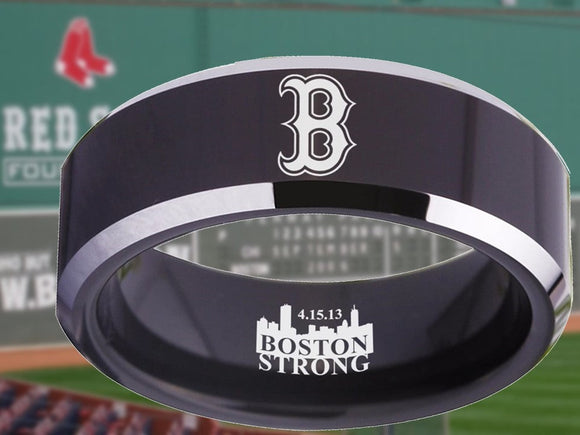 Boston Red Sox Ring Red Sox Wedding Ring Black & Silver Size 4 - 17 #redsox