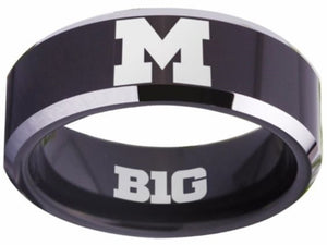 Michigan Ring Black & Silver Wedding Ring | Sizes 4-17