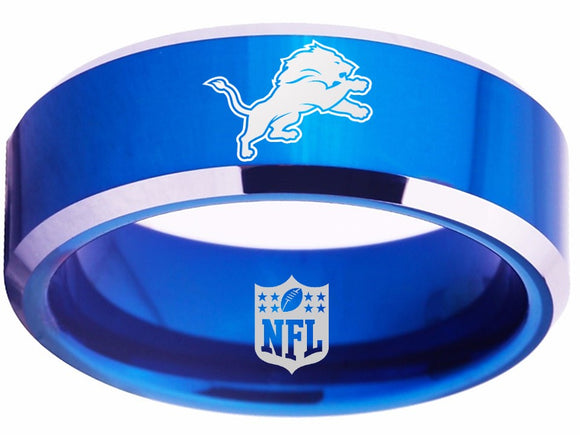 Detroit Lions Ring 8mm Blue Ring Tungsten Ring #lions