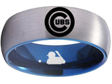 Chicago Cubs Ring Silver & Blue 8mm Tungsten Ring Sizes 6 - 13