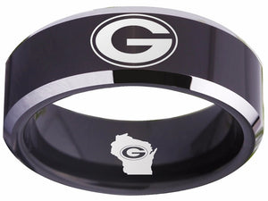 Green Bay Packers Ring Black & Silver Wedding Ring | Sizes 4-17