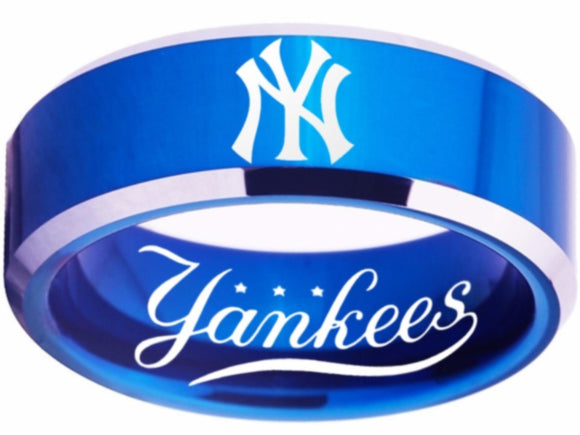 New York Yankees Ring Blue & Silver Wedding Band | Sizes 4-17