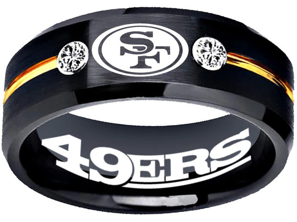 San Francisco 49ers Ring | Black & Gold CZ Wedding Ring | Sizes 6-13