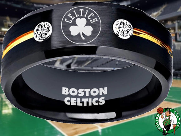 Boston Celtics Ring Clover Black & Gold CZ Wedding Ring Sizes 6-13 #celtics