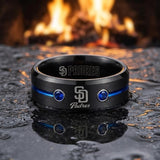 San Diego Padres Ring | Black & Blue CZ | Wedding Band