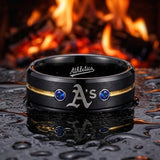 Oakland A's Ring | Black Gold & Blue CZ | Customizable