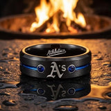 Oakland A's Ring | Black & Blue CZ | Customizable