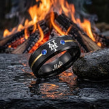 NY Mets Ring | Black Gold & Blue CZ | Customizable