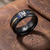 NY Mets Ring | Black Gold & Blue CZ | Customizable