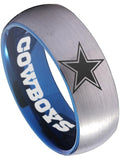 Dallas Cowboys Ring Silver and Blue Ring 8mm Tungsten Ring #cowboys