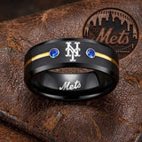 NY Mets Ring | Black Gold & Blue CZ | Customizable