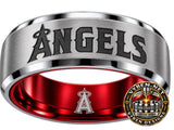 Los Angeles Angels Ring | Silver & Red Wedding Band | Ghost Logo