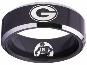 Green Bay Packers Ring | Black & Silver Wedding Ring | Sizes 4-17