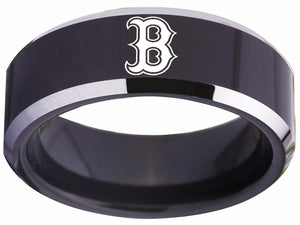 Boston Red Sox Ring Red Sox Wedding Ring Black & Silver Size 4 - 17 #redsox